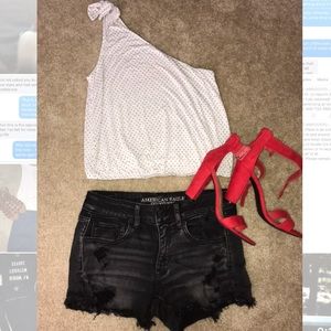 Summer night out: shorts, one-shoulder tank